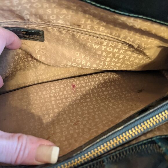 Kate Spade forest green patent leather shoulder bag purse, with bow - Picture 7 of 12